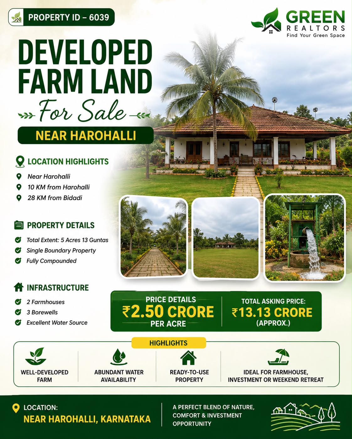 🆔 *PROPERTY ID – 6039* 🌿 *Developed Farm Land for Sale – Near Harohall